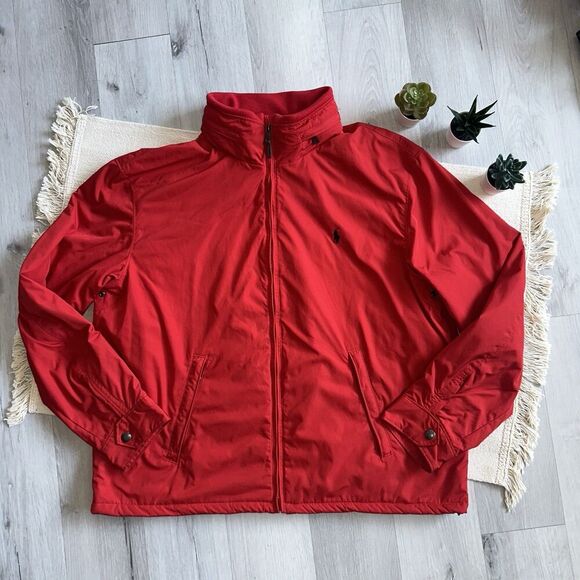 Vtg Polo Ralph Lauren Full Zip Jacket Men XXL RedFleece Lined ZippedHood READ